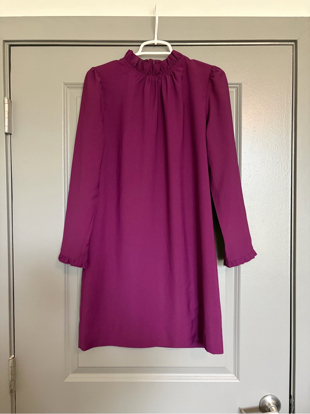 J. Crew Women's Plum Long-Sleeve Ruffle-Neck Shift Dress
